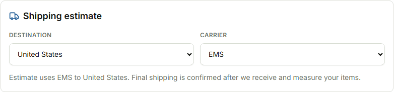 KoreaBox destination country and carrier selection fields